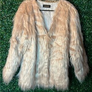 Women's Cream Faux Fur Coat